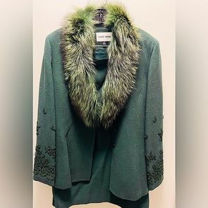 Albert Nipon fur trimmed two piece suit in size 10.